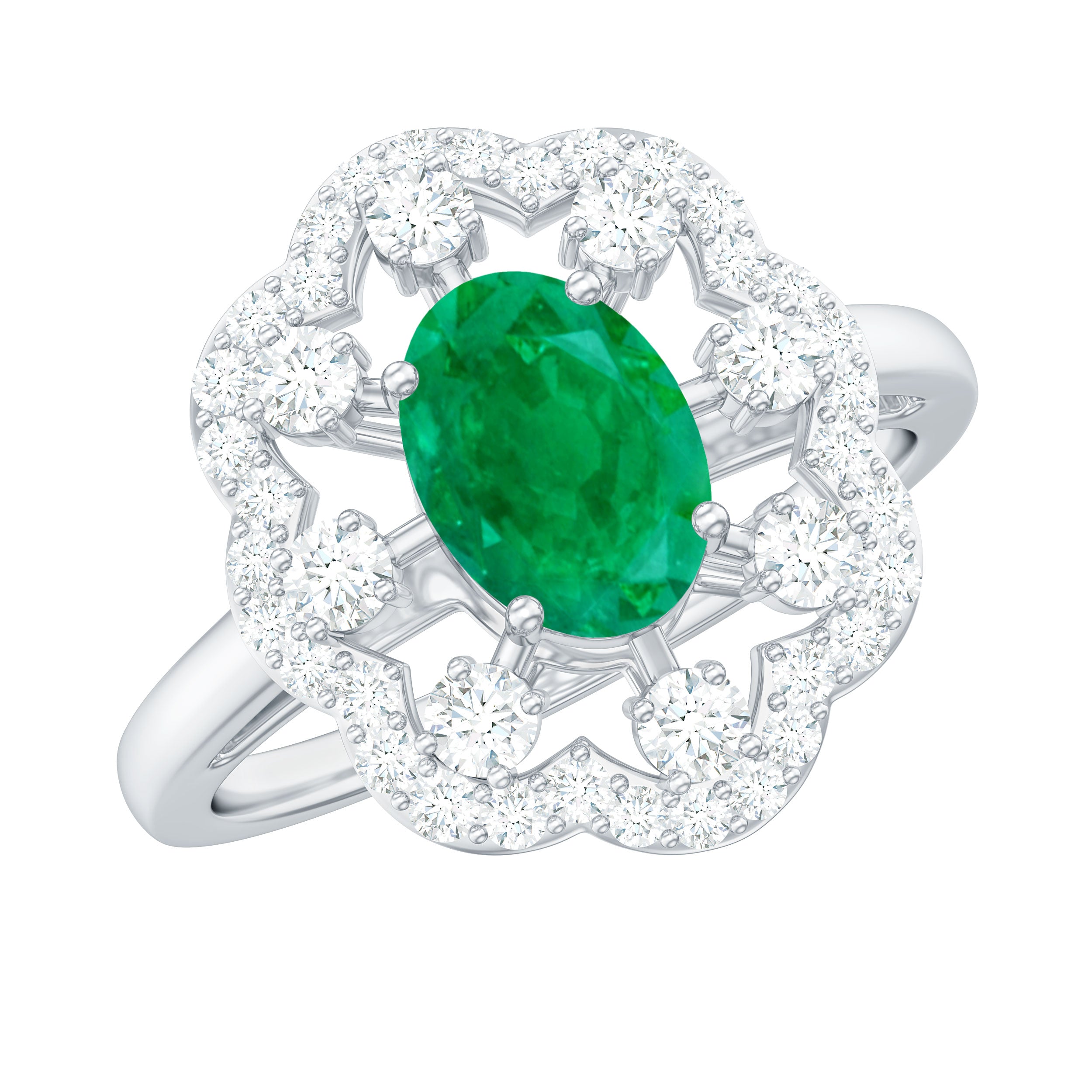 0.7 Carat Oval Emerald Designer Engagement Ring with Diamond AAA - Rosec Jewels