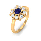 Certified Real Blue Sapphire Flower Promise Ring with Diamond AAA - Rosec Jewels