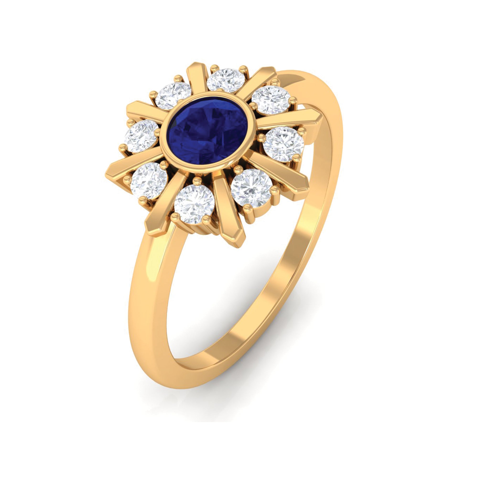Certified Real Blue Sapphire Flower Promise Ring with Diamond AAA - Rosec Jewels