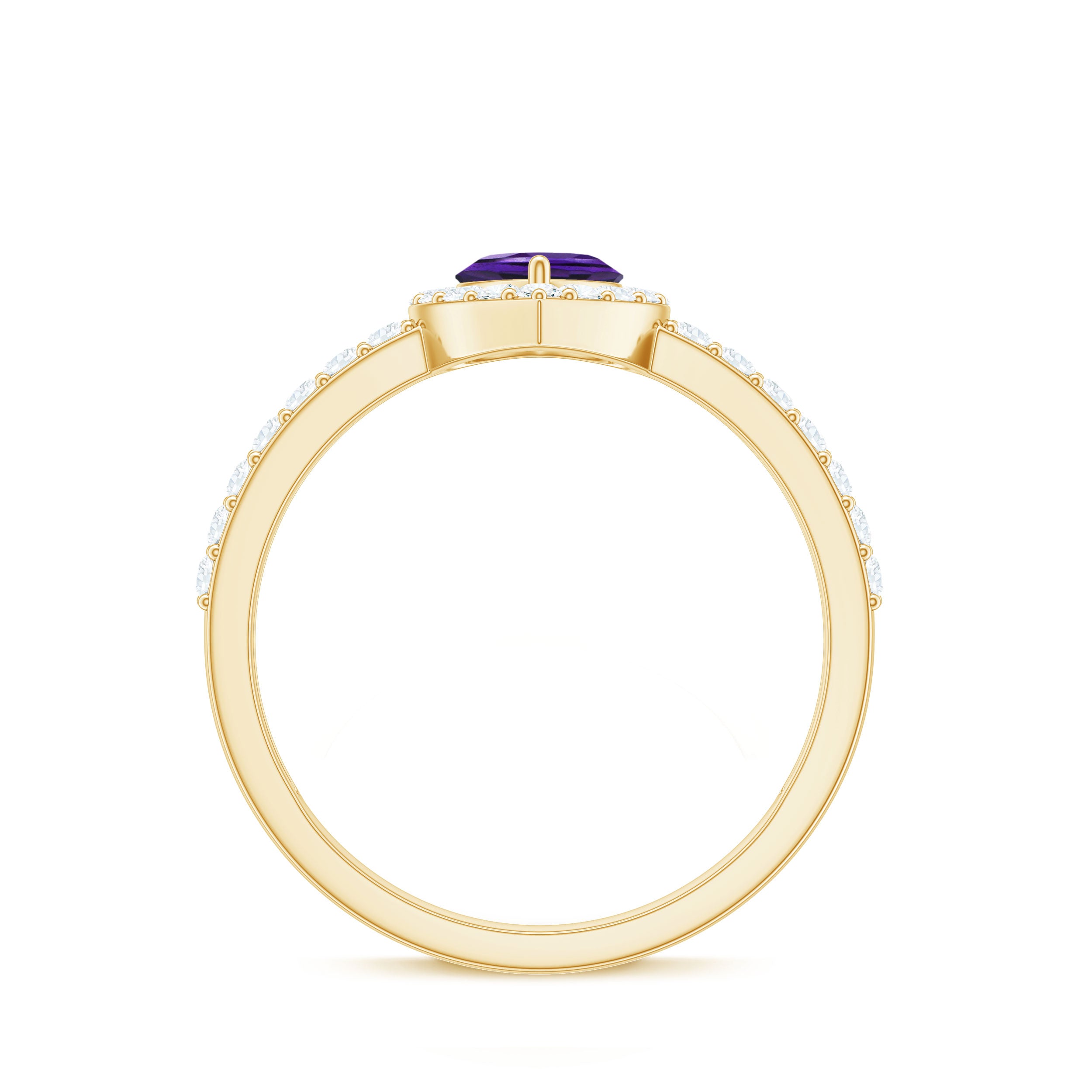 Heart Shape Amethyst and Diamond Halo Engagement Ring AAA - Rosec Jewels