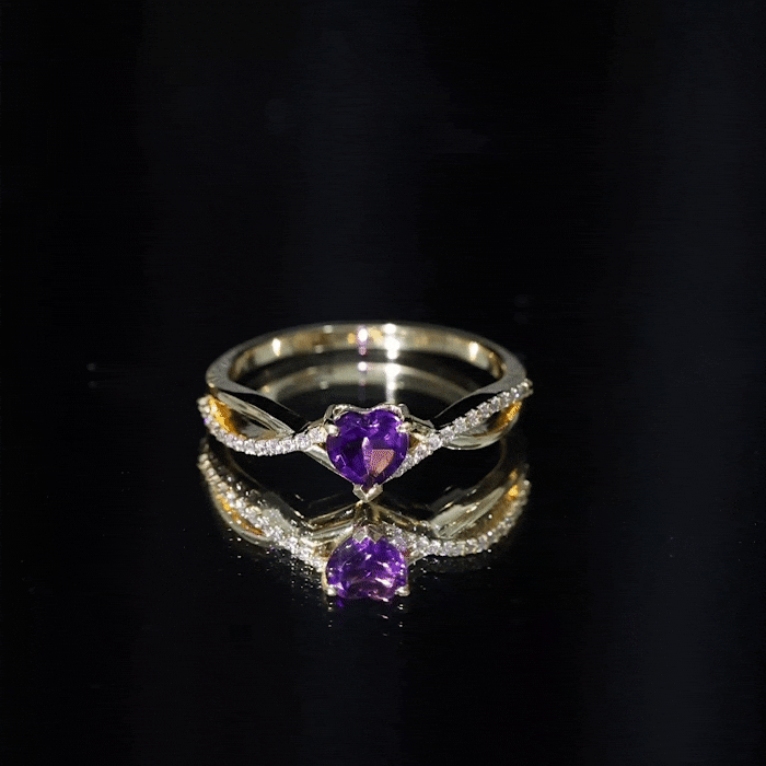 Rosec Jewels-Genuine 0.9 Carat Amethyst Heart Engagement Ring with Diamond Crossover Shank