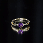 Rosec Jewels-Genuine 0.9 Carat Amethyst Heart Engagement Ring with Diamond Crossover Shank