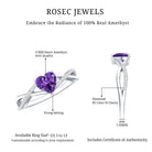 Rosec Jewels-Genuine 0.9 Carat Amethyst Heart Engagement Ring with Diamond Crossover Shank