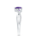 Rosec Jewels-Genuine 0.9 Carat Amethyst Heart Engagement Ring with Diamond Crossover Shank