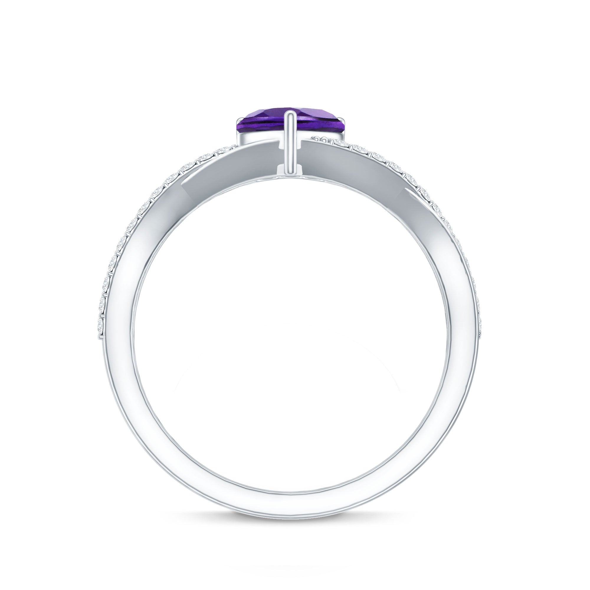 Rosec Jewels-Genuine 0.9 Carat Amethyst Heart Engagement Ring with Diamond Crossover Shank