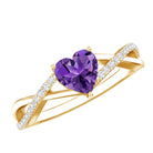 Rosec Jewels-Genuine 0.9 Carat Amethyst Heart Engagement Ring with Diamond Crossover Shank
