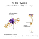 Rosec Jewels-Genuine 0.9 Carat Amethyst Heart Engagement Ring with Diamond Crossover Shank