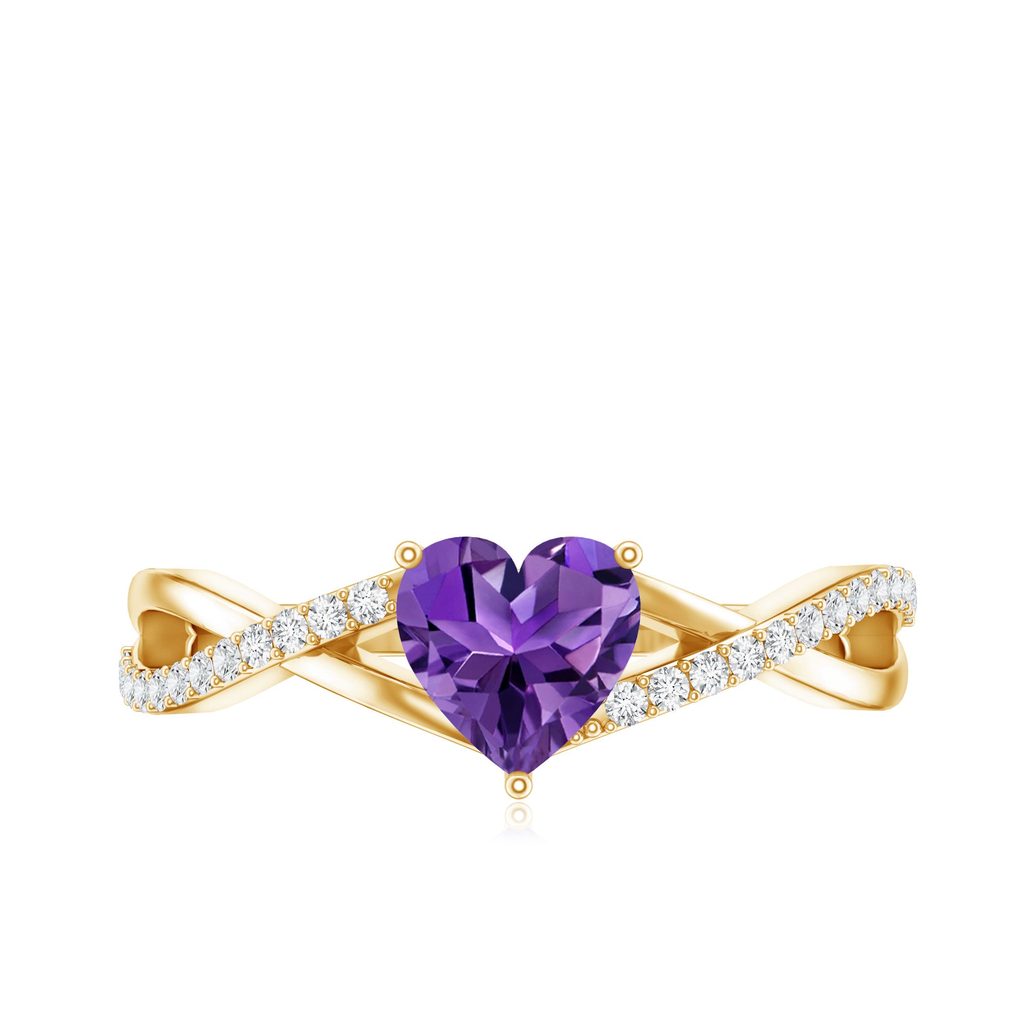 Rosec Jewels-Genuine 0.9 Carat Amethyst Heart Engagement Ring with Diamond Crossover Shank