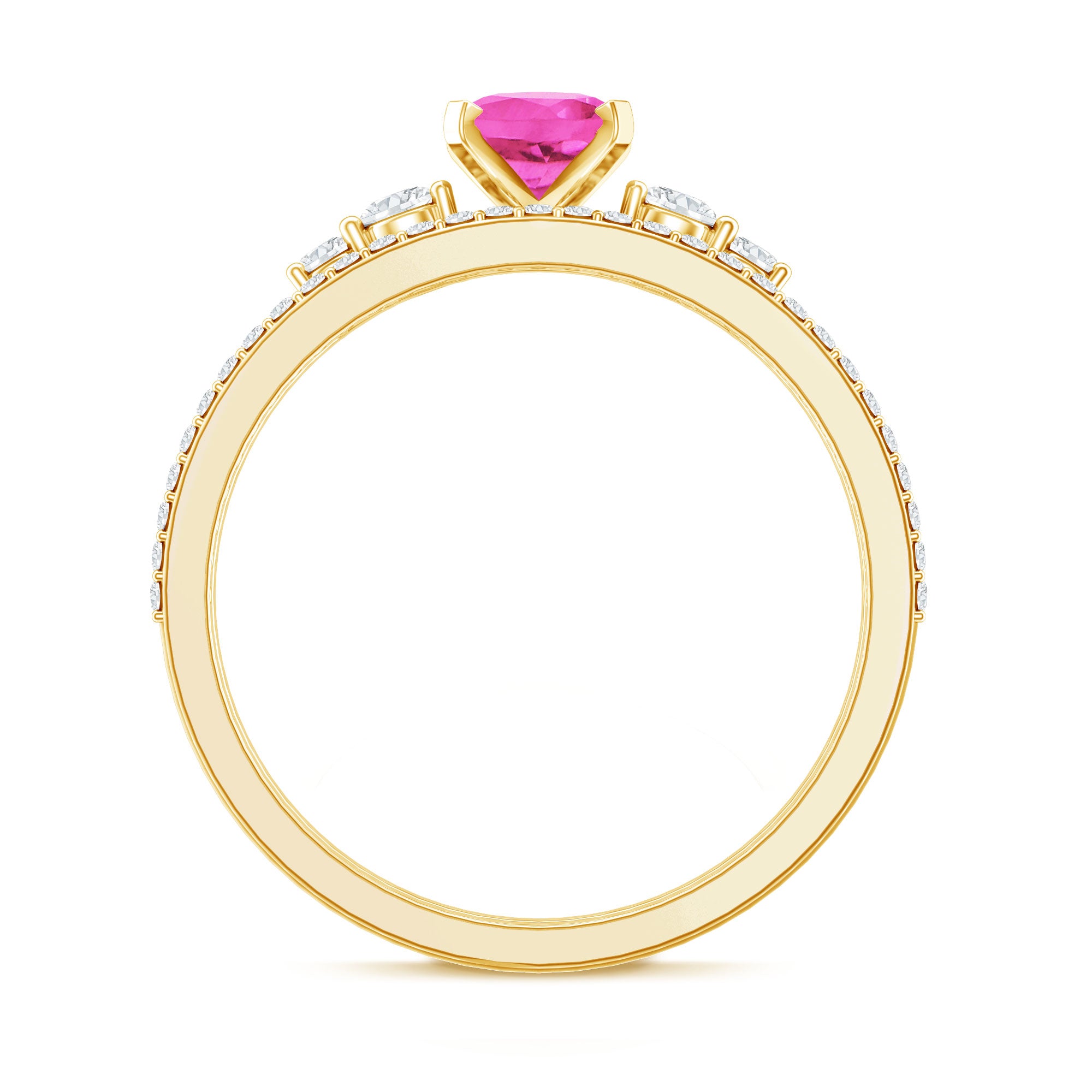1.50 CT Oval Cut Solitaire Created Pink Sapphire Ring Set with Diamond AAAA - Rosec Jewels