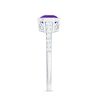 Rosec Jewels-Bezel Asscher Amethyst Solitaire Ring with Diamond Side Stones