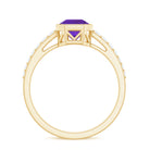 Rosec Jewels-Bezel Asscher Amethyst Solitaire Ring with Diamond Side Stones