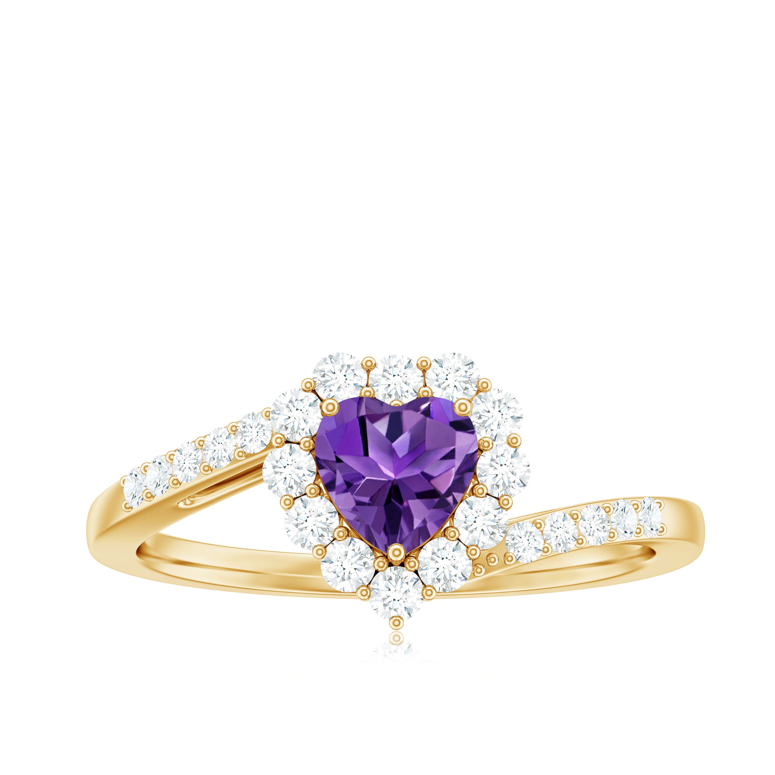 Real 0.9 Carat Amethyst Heart Engagement Ring with Diamond Halo AAA - Rosec Jewels