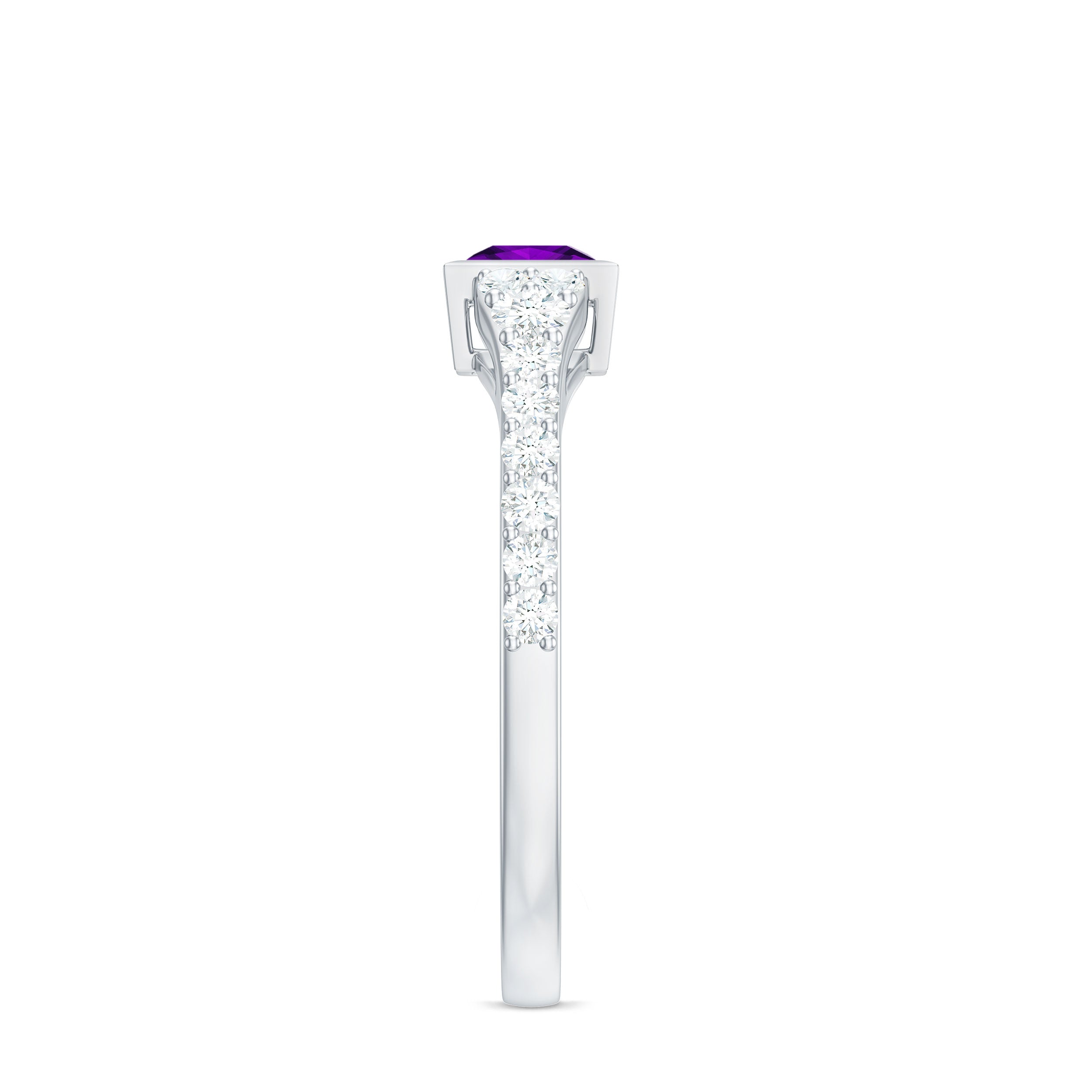 1 Carat Bezel Set Amethyst Solitaire Promise Ring with Diamond AAA - Rosec Jewels