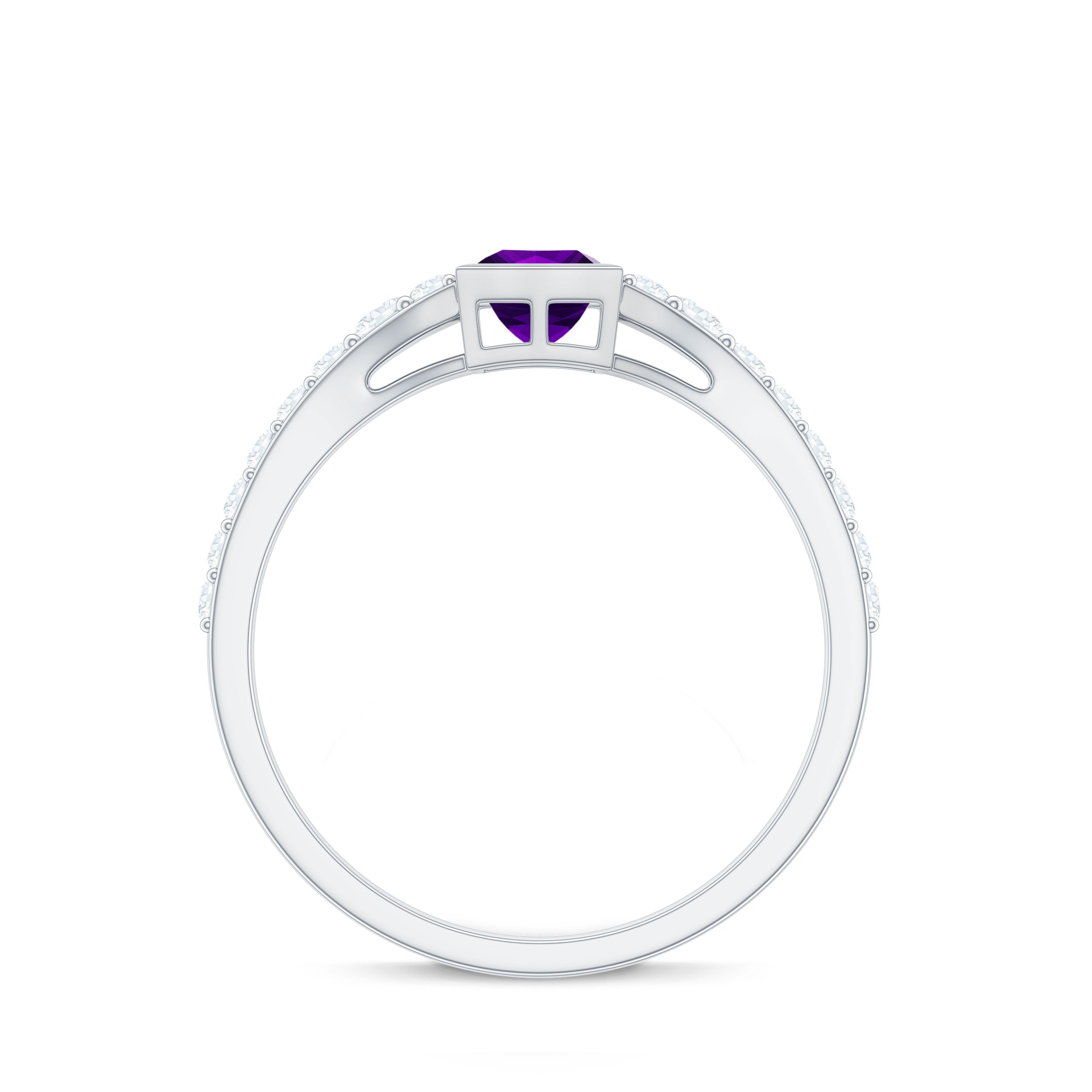 1 Carat Bezel Set Amethyst Solitaire Promise Ring with Diamond AAA - Rosec Jewels