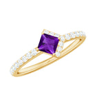 Certified Real 1.2 Carat Amethyst Princess Cut Engagement Ring with Diamond AAA - Rosec Jewels