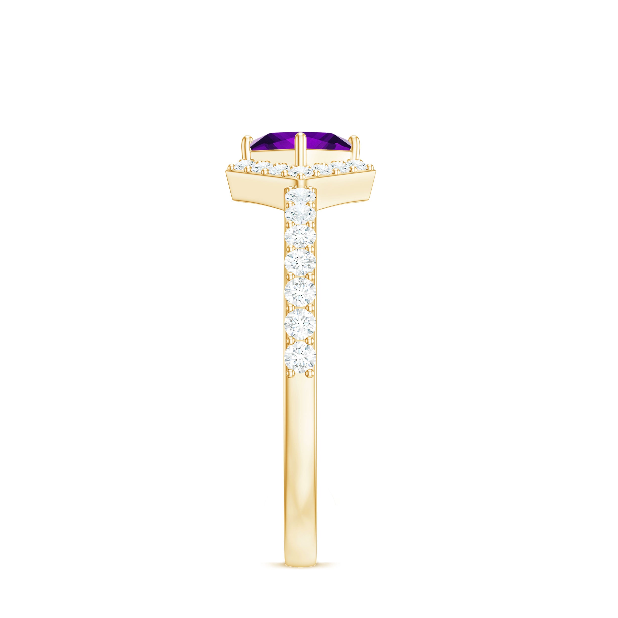 Certified Real 1.2 Carat Amethyst Princess Cut Engagement Ring with Diamond AAA - Rosec Jewels