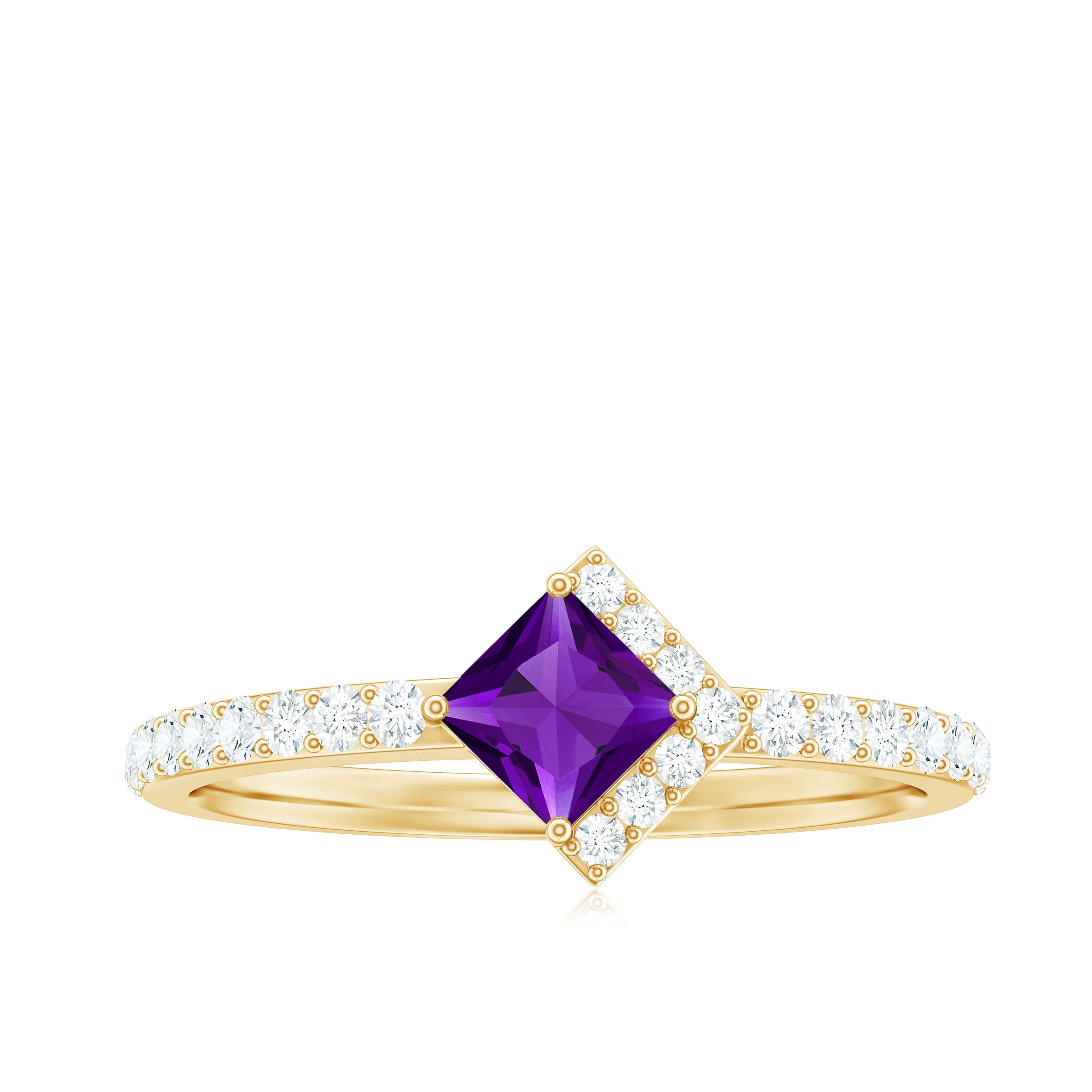 Certified Real 1.2 Carat Amethyst Princess Cut Engagement Ring with Diamond AAA - Rosec Jewels