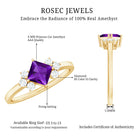Princess Cut Amethyst Promise Ring with Diamond Trio AAA - Rosec Jewels