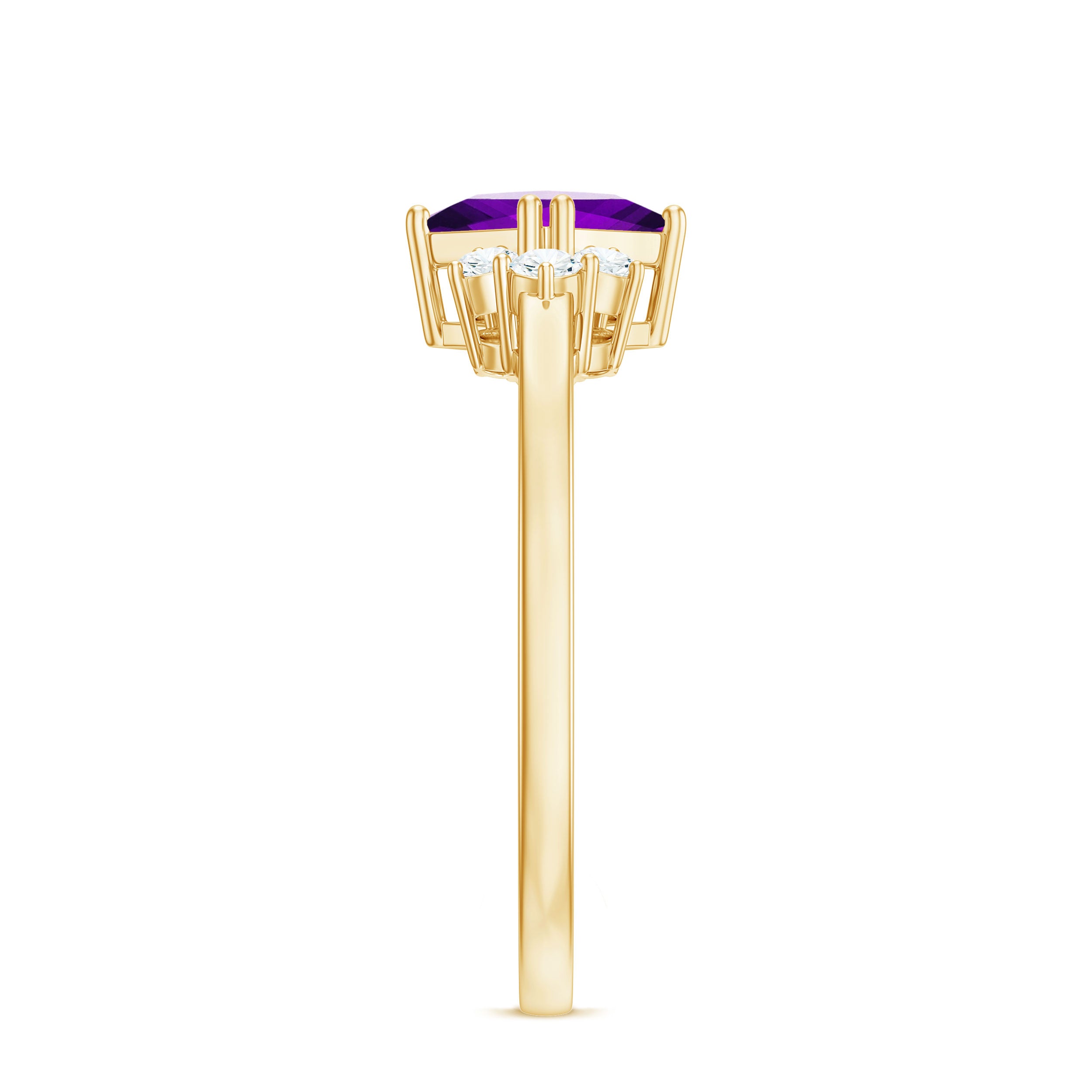 Princess Cut Amethyst Promise Ring with Diamond Trio AAA - Rosec Jewels