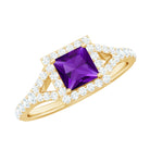 1.2 Carat Amethyst Princess Cut Engagement Ring with Moissanite Split Shank AAA - Rosec Jewels