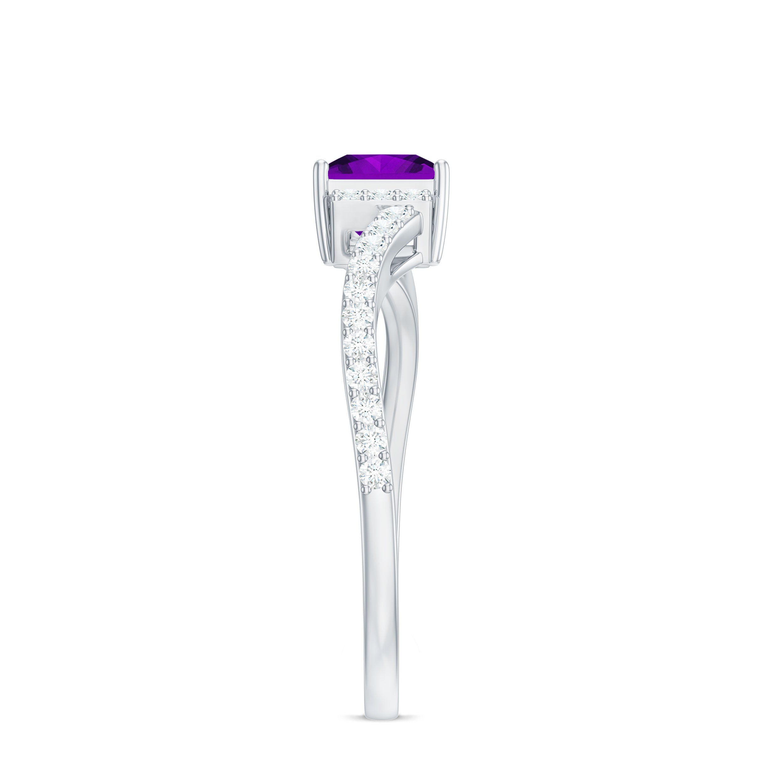 Rosec Jewels-Real 1.2 Carat Amethyst Princess Cut Engagement Ring with Diamond Bypass Shank