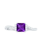 Rosec Jewels-Real 1.2 Carat Amethyst Princess Cut Engagement Ring with Diamond Bypass Shank