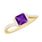 Rosec Jewels-Real 1.2 Carat Amethyst Princess Cut Engagement Ring with Diamond Bypass Shank