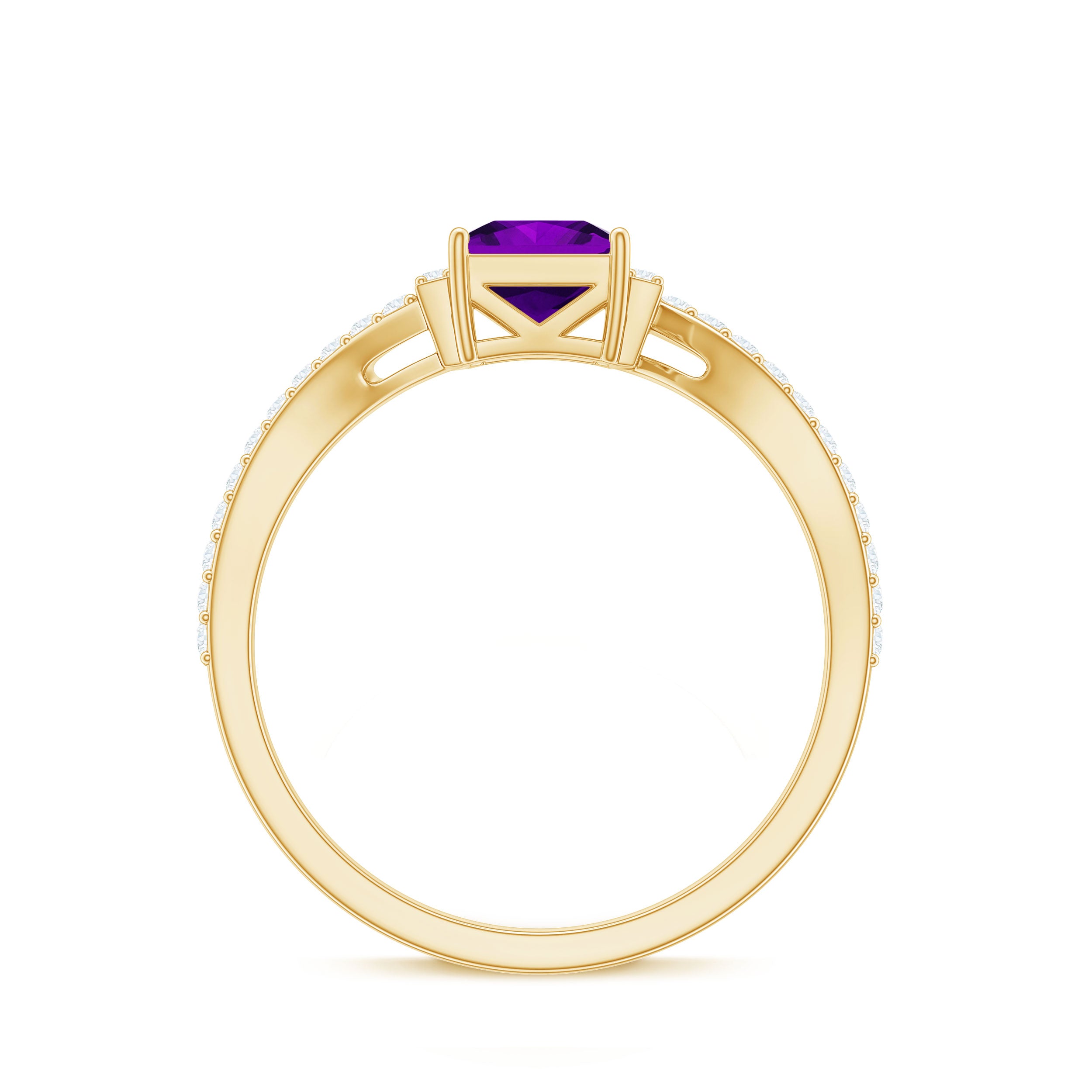Rosec Jewels-Real 1.2 Carat Amethyst Princess Cut Engagement Ring with Diamond Bypass Shank