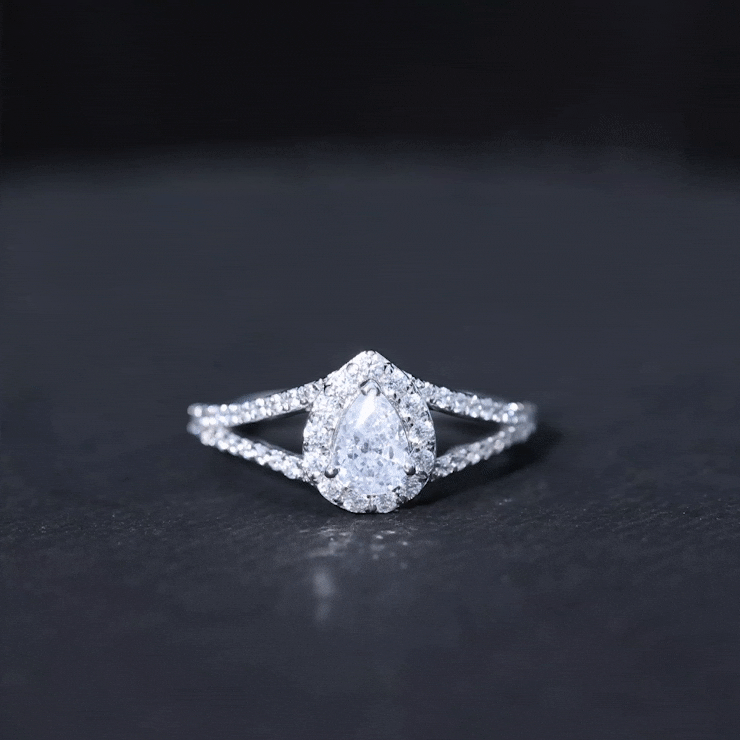 Pear Shape Cubic Zirconia Halo Engagement Ring in Split Shank AAAA - Rosec Jewels