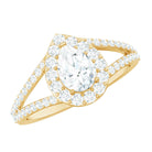 Pear Shape Cubic Zirconia Halo Engagement Ring in Split Shank AAAA - Rosec Jewels