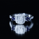 Certified 1.7 Carat Cushion Cut Lab Grown Diamond Engagement Ring with Blue Sapphire Lab - ( EF-VS ) - Rosec Jewels