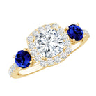 Certified 1.7 Carat Cushion Cut Lab Grown Diamond Engagement Ring with Blue Sapphire Lab - ( EF-VS ) - Rosec Jewels