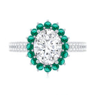 Certified 2 Carat Lab Grown Diamond Engagement Ring with Emerald Halo Lab - ( EF-VS ) - Rosec Jewels