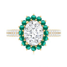 Certified 2 Carat Lab Grown Diamond Engagement Ring with Emerald Halo Lab - ( EF-VS ) - Rosec Jewels