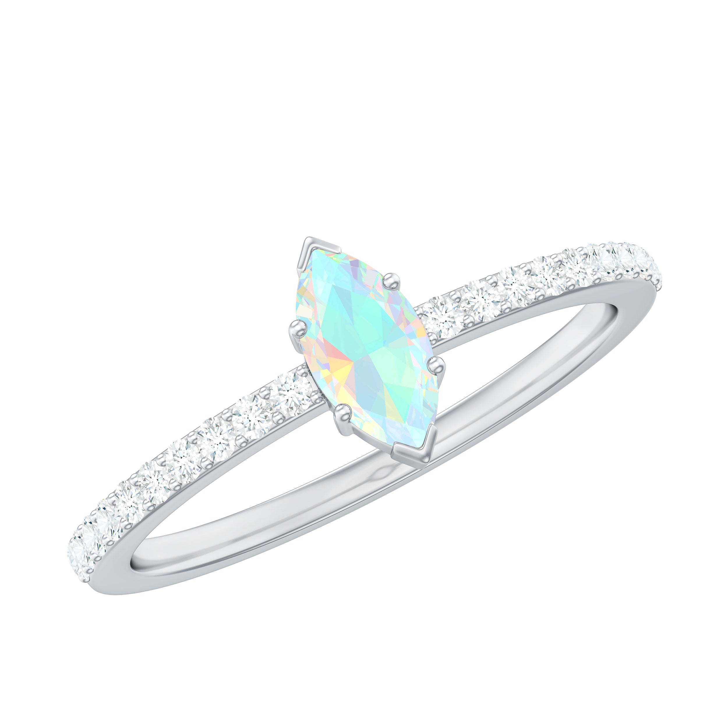Certified Real Marquise Ethiopian Opal Promise Ring with Diamond