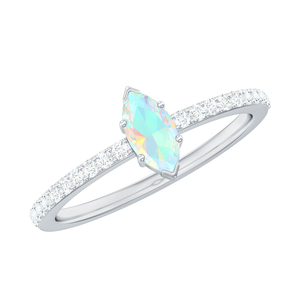 1/2 CT Minimal Marquise Cut Ethiopian Opal and Diamond Promise Ring Ethiopian Opal - ( AAA ) - Quality - Rosec Jewels