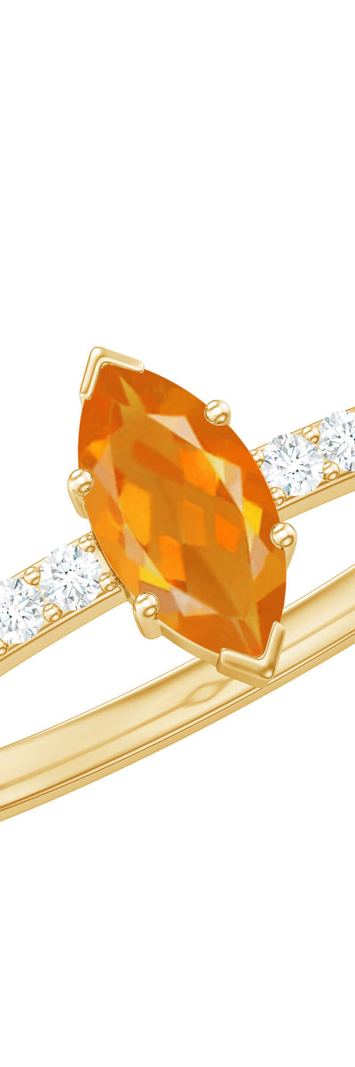 Rosec Jewels 0.3 Carat Fire Opal Marquise Engagement Ring with Diamond
