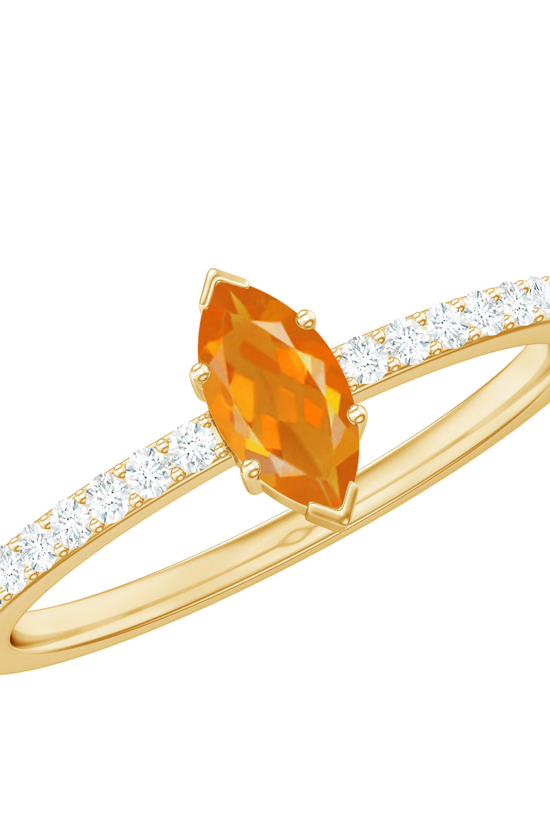 Rosec Jewels 0.3 Carat Fire Opal Marquise Engagement Ring with Diamond