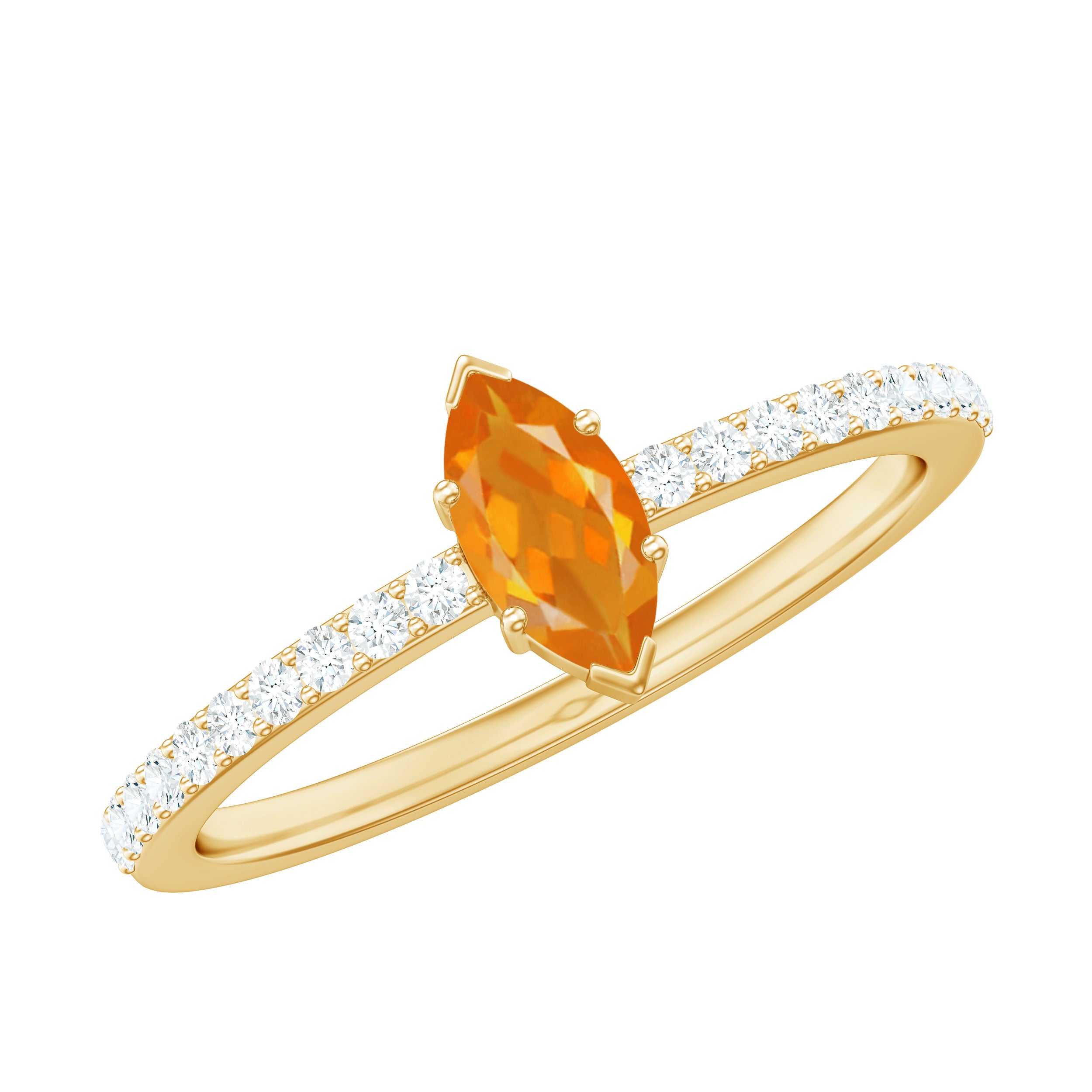 1/2 Ct Fire Opal Marquise Engagement Ring with Diamond AAA - Rosec Jewels