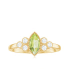 Natural 0.7 Carat Marquise Shape Peridot Engagement Ring with Diamond AAA - Rosec Jewels
