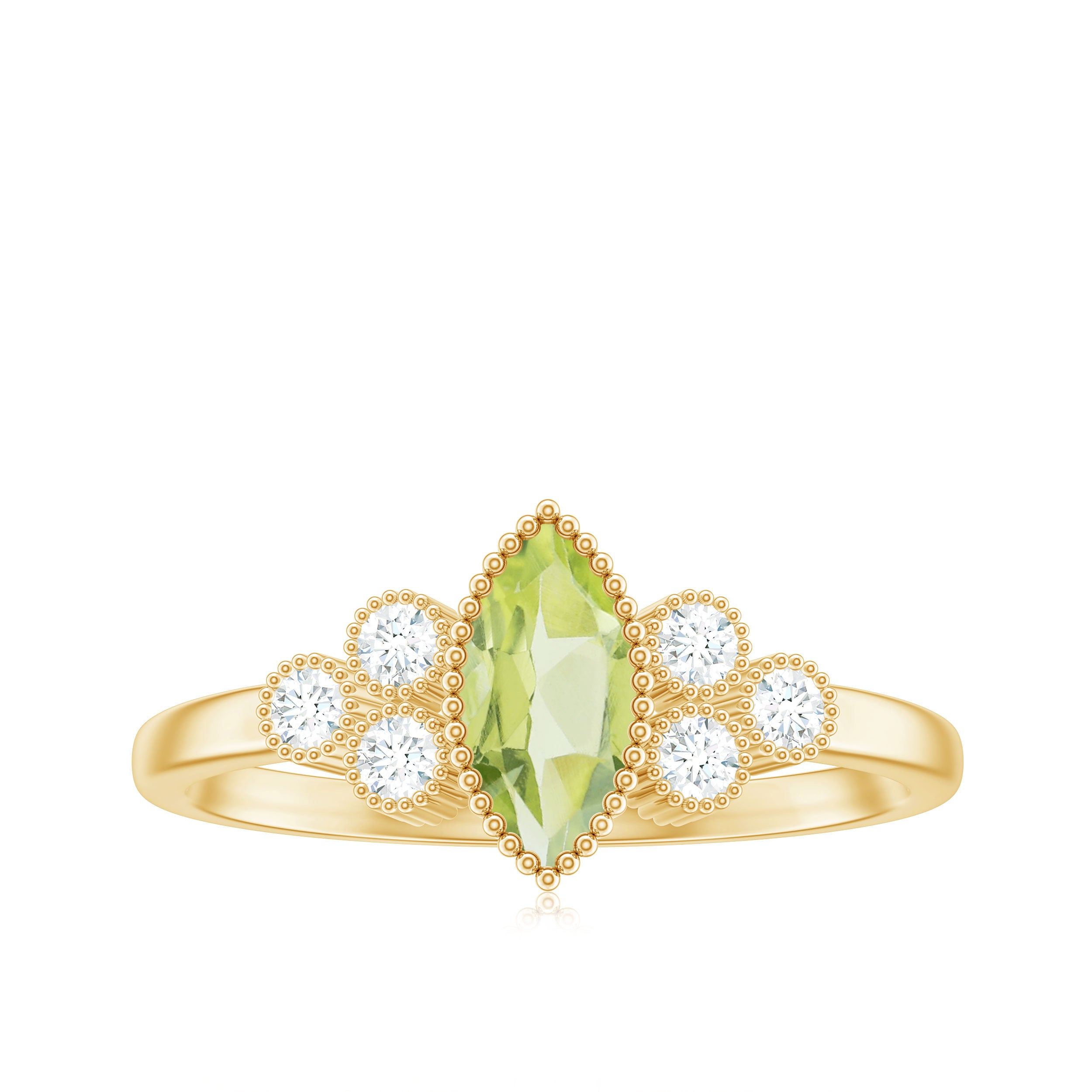 Natural 0.7 Carat Marquise Shape Peridot Engagement Ring with Diamond AAA - Rosec Jewels