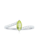 Real 0.7 Carat Peridot Marquise Promise Ring with Diamond Bypass Shank AAA - Rosec Jewels