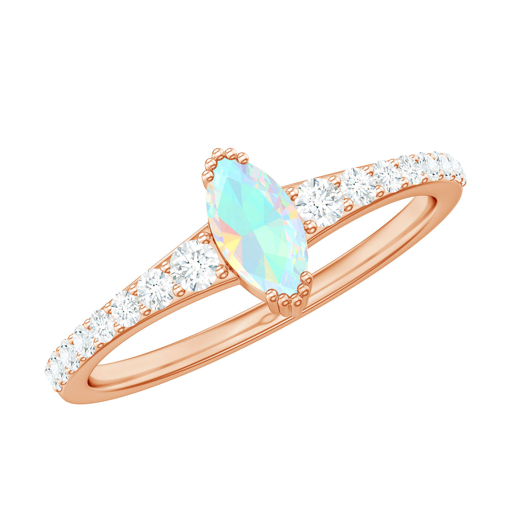 3/4 CT Natural Ethiopian Opal and Diamond Minimal Promise Ring Ethiopian Opal - ( AAA ) - Quality - Rosec Jewels