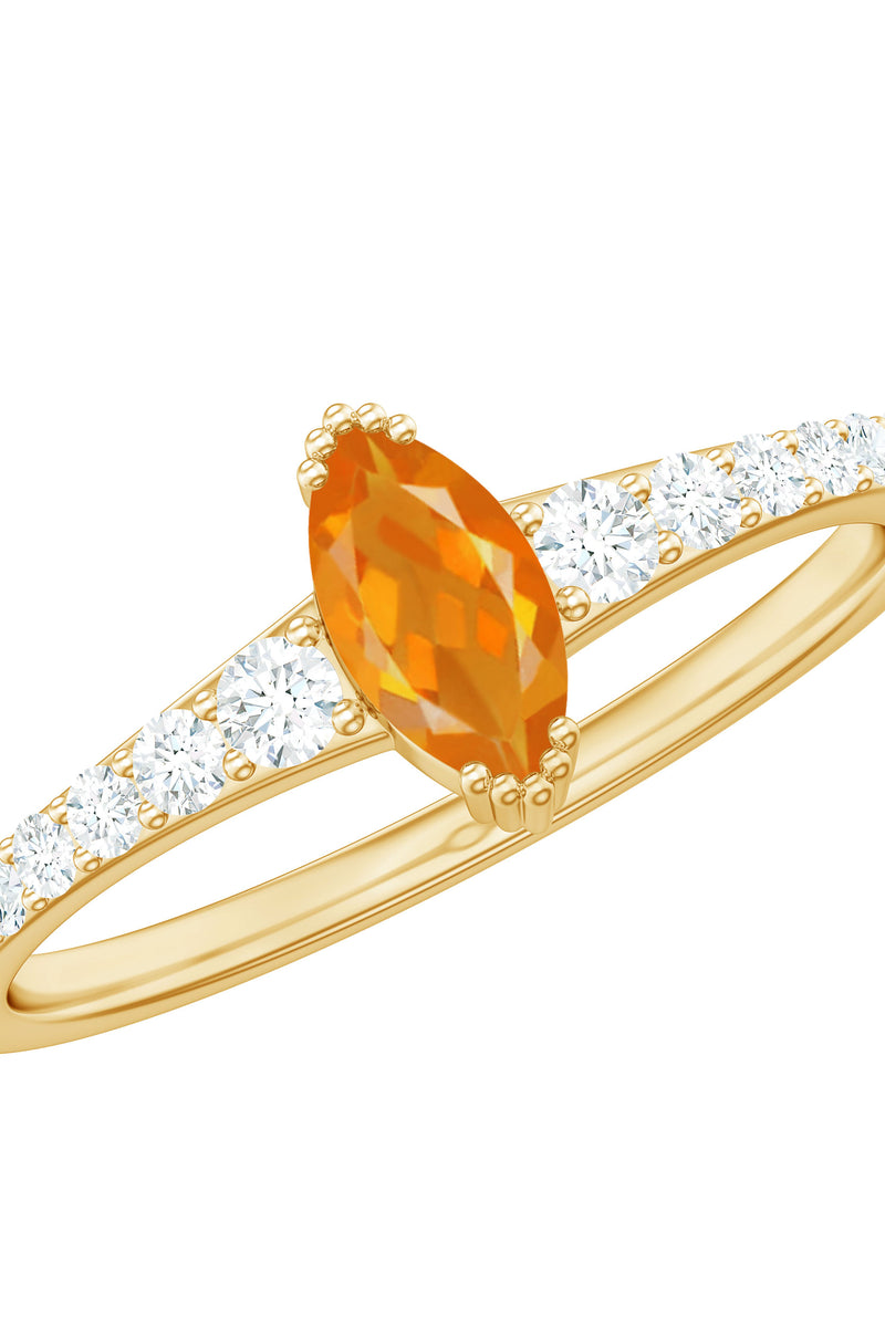 Rosec Jewels 0.3 Carat Marquise Fire Opal Engagement Ring with Diamond