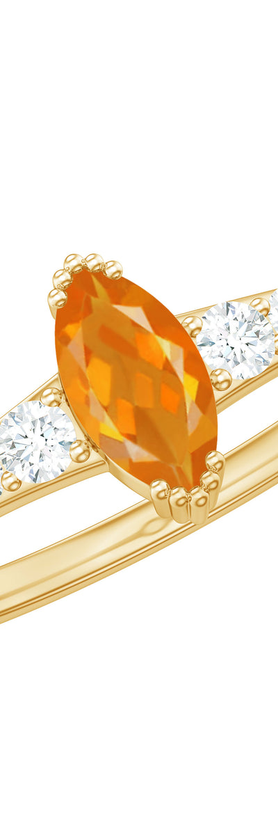 Rosec Jewels 0.3 Carat Marquise Fire Opal Engagement Ring with Diamond