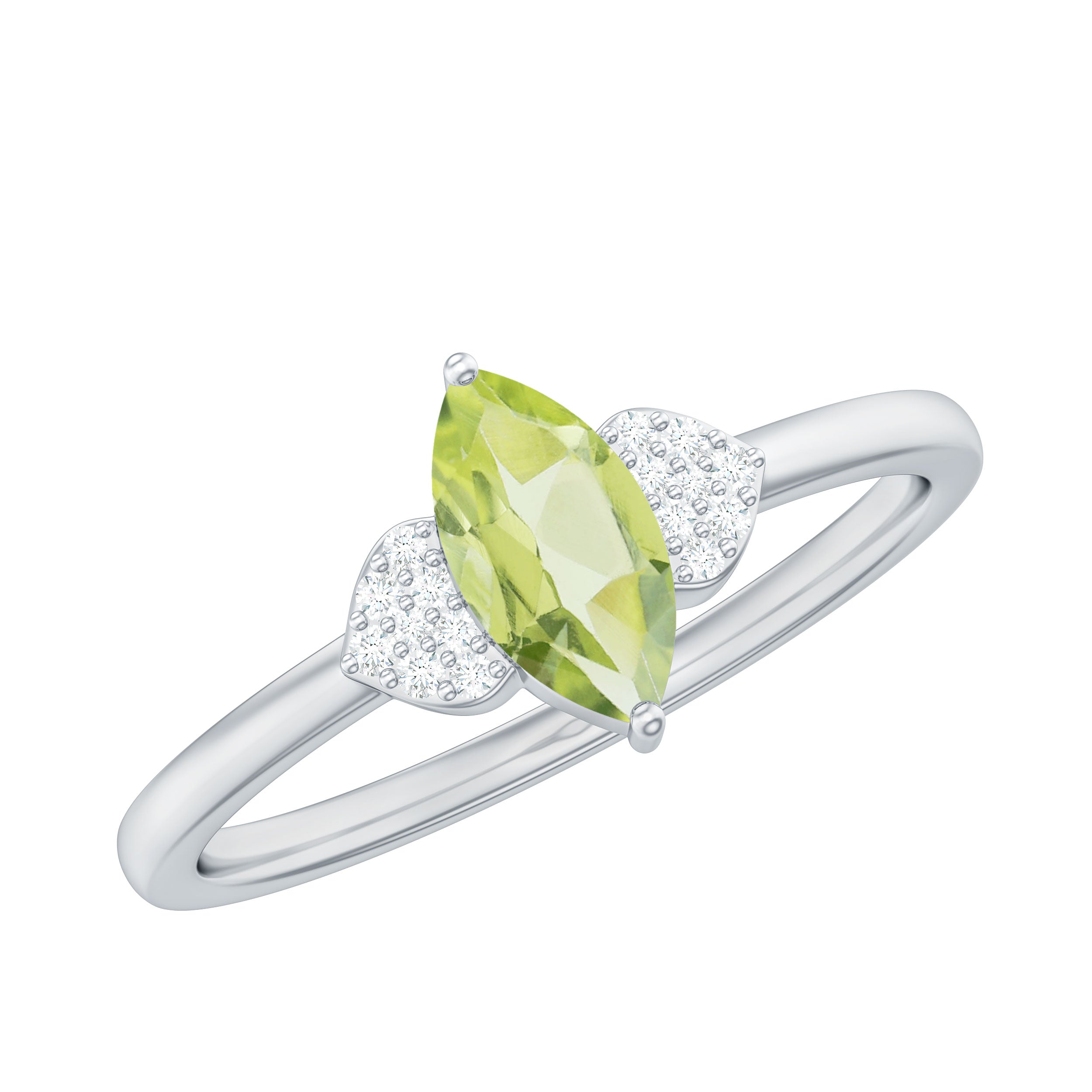 Rosec Jewels-Natural 0.7 Carat Marquise Peridot Promise Ring with Diamond