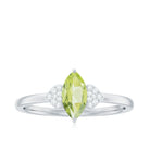 Natural 0.7 Carat Marquise Peridot Promise Ring with Diamond AAA - Rosec Jewels