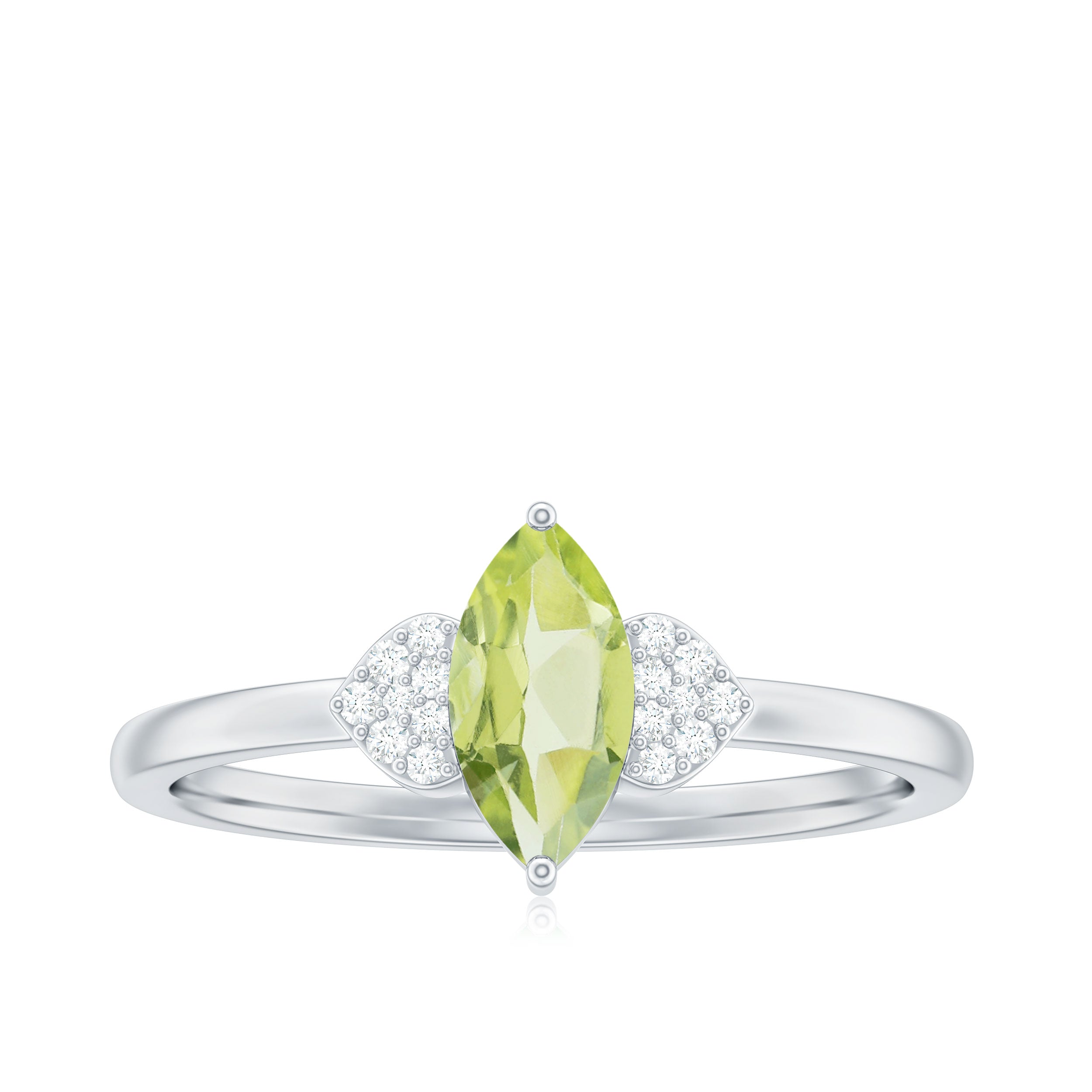 Rosec Jewels-Natural 0.7 Carat Marquise Peridot Promise Ring with Diamond