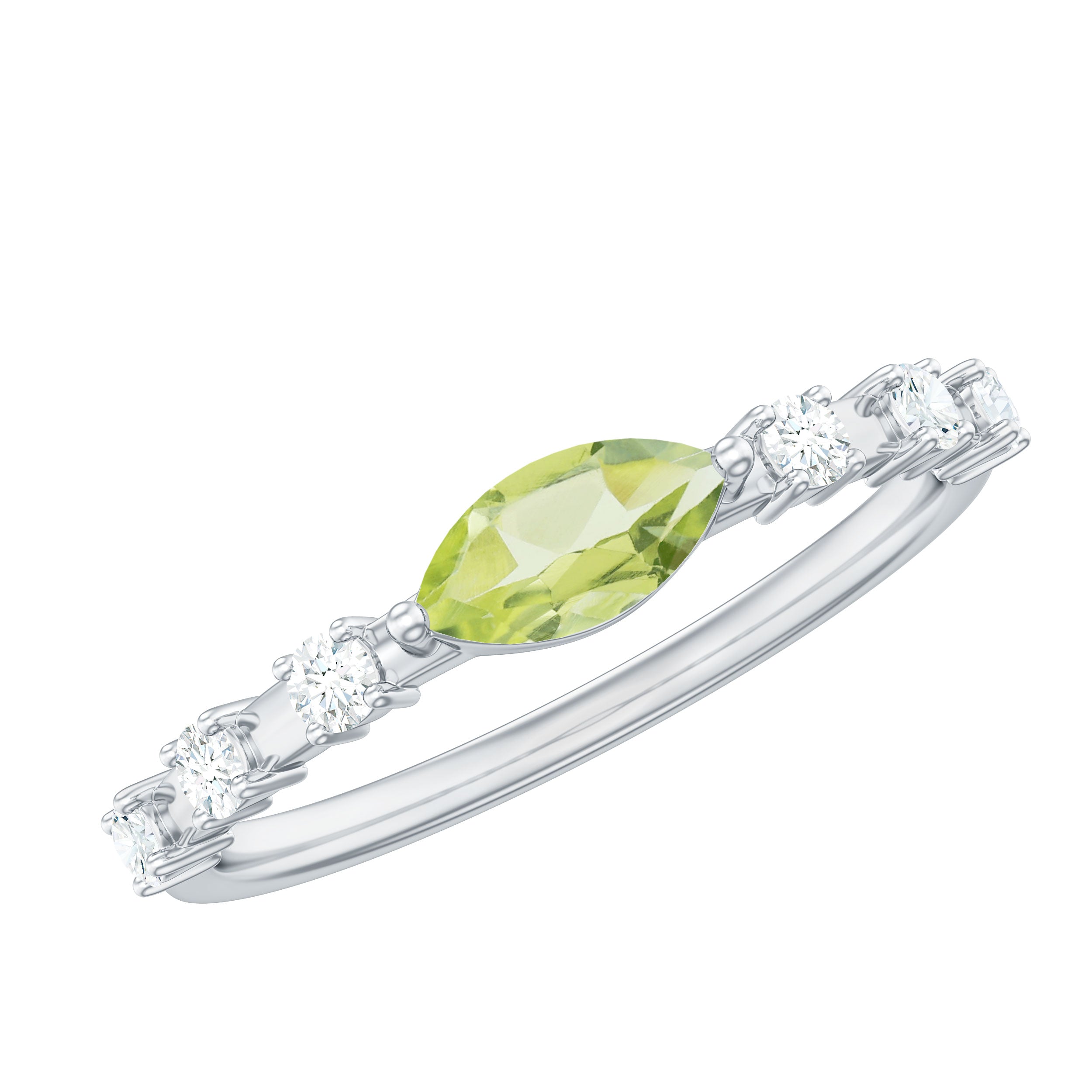 0.75 CT Peridot East West Ring with Diamond Accent AAA - Rosec Jewels