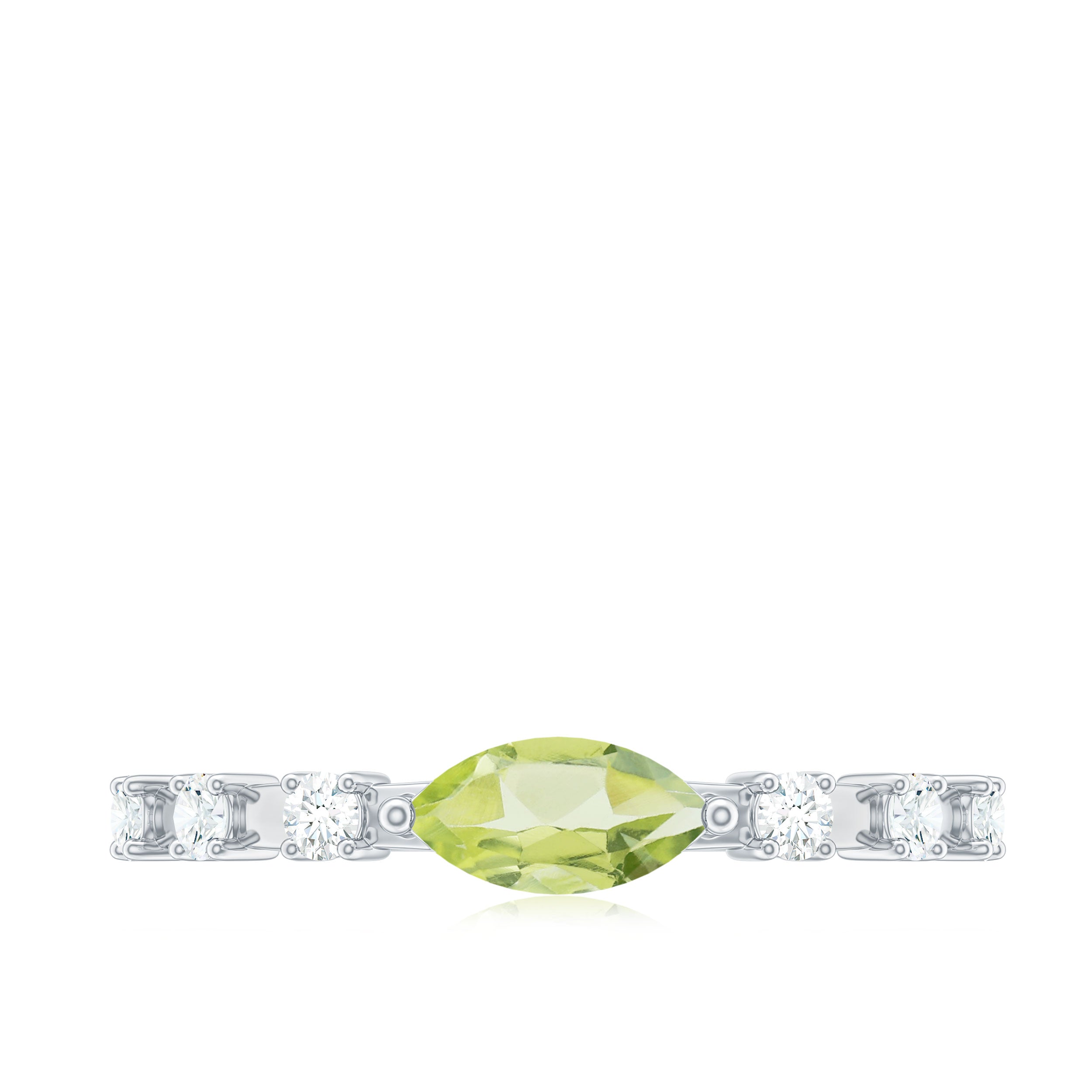 0.75 CT Peridot East West Ring with Diamond Accent AAA - Rosec Jewels